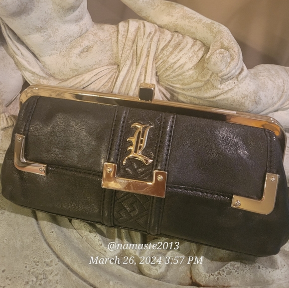 L.A.M.B. by Gwen Stefani Leather Clutch Luxury Designer Celebrity Black #745 - Picture 12 of 17